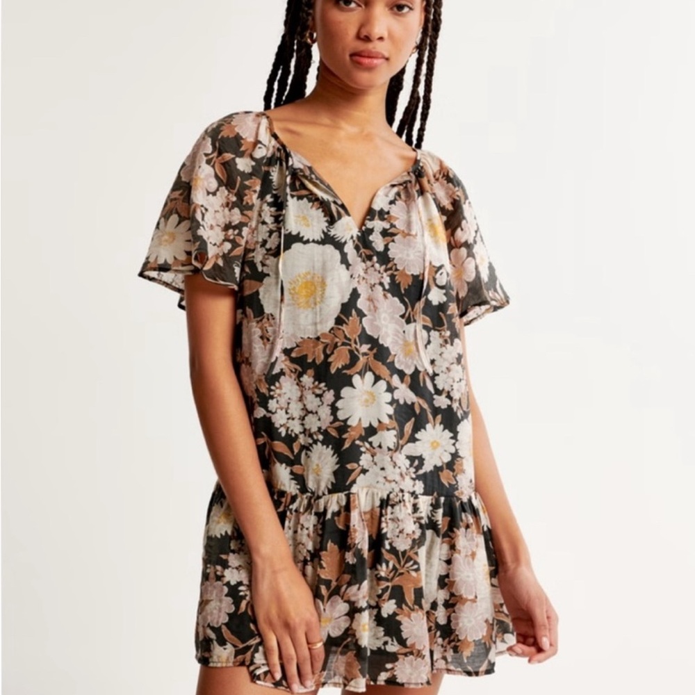 Abercrombie & Fitch Floral Midi Dress - Black and Cream